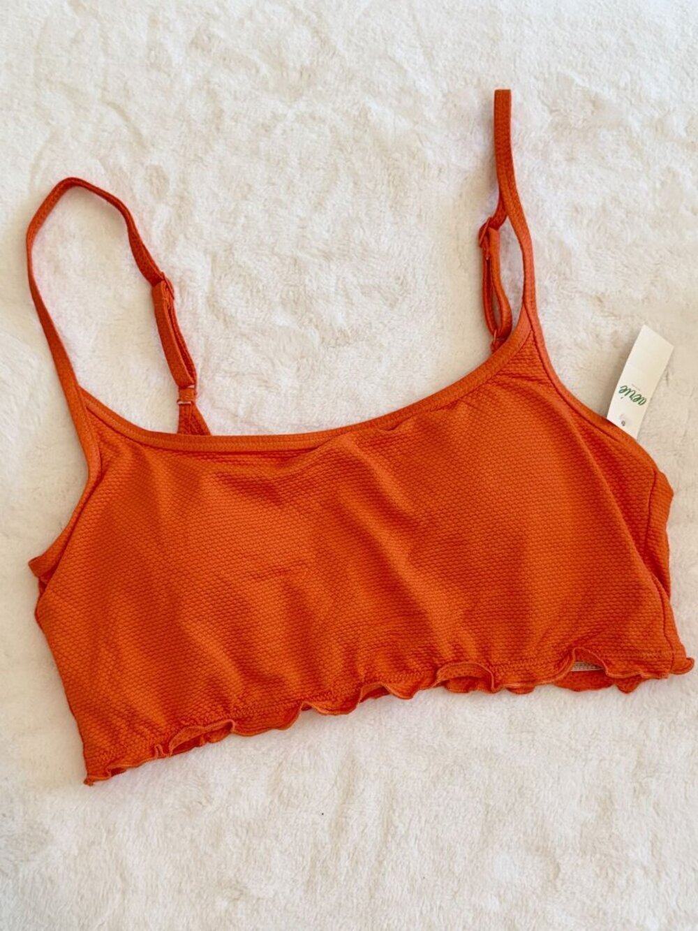 NWT Aerie Orange Ruffle Edge Scoop Neck Swim Top - Size: Medium